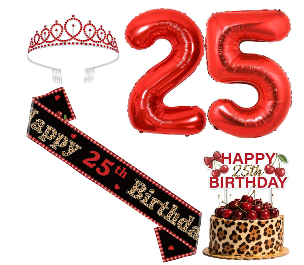 Happy Birthday Cheetah Cherry 25th Birthday Decor Leopard Print Jungle Animal